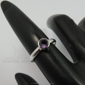 Toutes les tailles disponibles, argent sterling massif 925 pur, véritable améthyste violette facettée, sertie de pierres précieuses, bague fine - Product Image 3