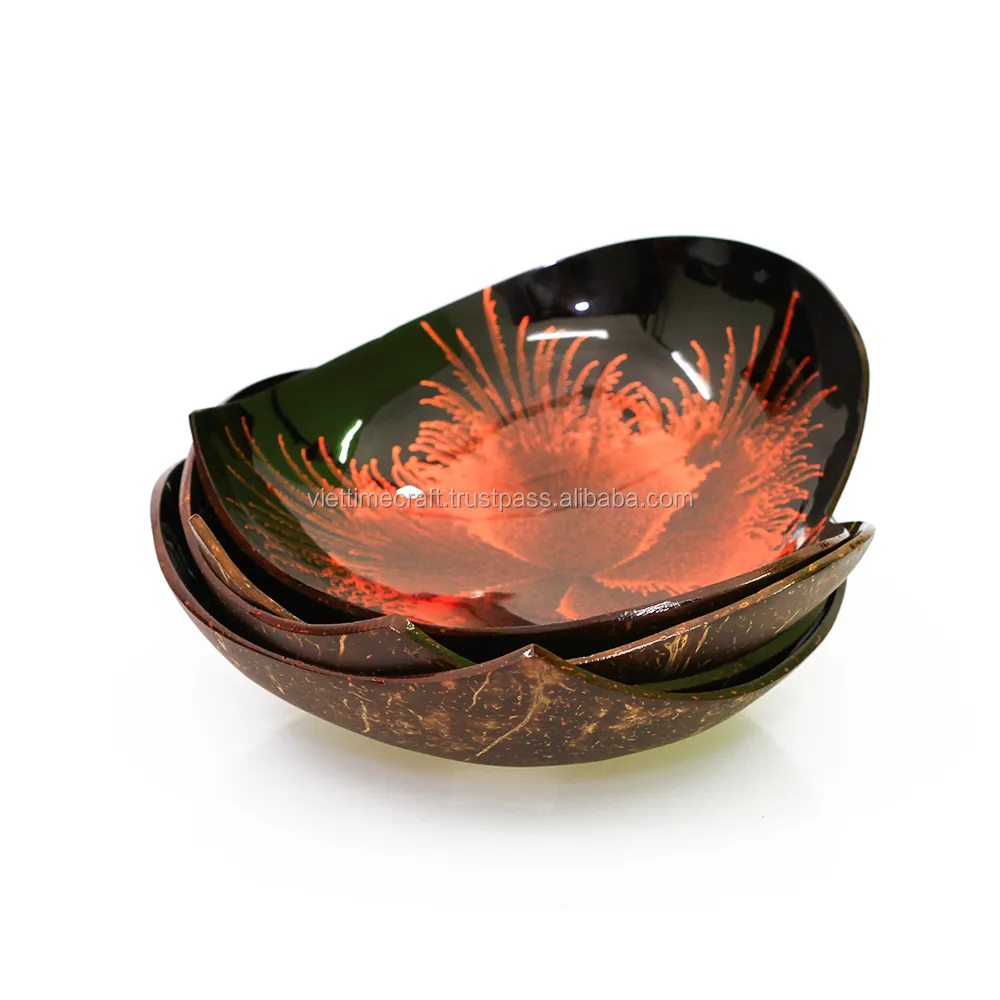 Wonderful Pattern Lacquer Coconut Shell Bowl, Heart-Shaped, Lacquerware Handicraft In Vietnam Best Seller