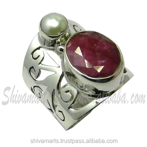 Vente en gros de bague de fiançailles en argent sterling 925 perle de rubis naturel multi pierres précieuses éternité vermeil lunette réglage fête de mariage - Product Image 3