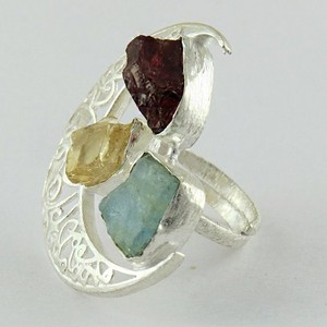 Half Moon Look Aquamarine Citrine <b>Garnet</b> 925 <b>Silver</b> Bezel Setting Trendy <b>Ring</b> Handmade <b>Silver</b> Jewelry - Product Image 3