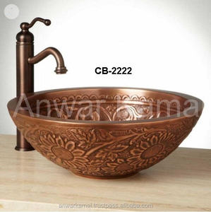 Lavabo de baño floral de cobre sólido de doble pared - Product Image 2