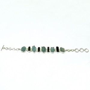 Pulseras de Cadena y Eslabones Bohemias de Plata de Ley 925 con Aguamarina y Ónix Negro, Joyería con Piedras Preciosas Certificadas por Terceros - Product Image 4