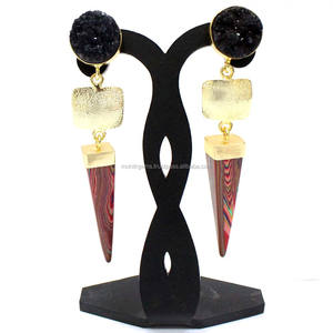 Vintage Round Sugar Agate Pati Cone Dangle Long <b>Beautiful</b> Statement Vintage Fashion Drop <b>Earrings</b> - Product Image 1