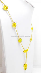 Yellow Quartz Gemstone Gold Plated Classic <b>Beads</b> <b>Fashion</b> Engagement Wedding Pendant <b>Necklace</b> Set - Product Image 4