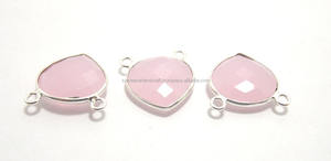 Plaqué or 18 carats calcédoine rose pierre précieuse forme de coeur à facettes coupe double caution bijoux lunette connecteurs - Product Image 3