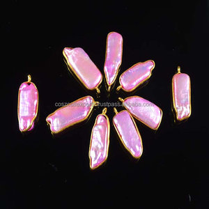 Connecteur de pierres précieuses rose Biwa perle artisanat bijoux fourniture de bijoux rose pierre de mer Collection Style coupe - Product Image 3