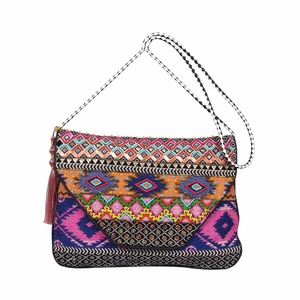 KAMARVY Banjara Female Evening Clutch Purse Hand Embroidery Beading Diamonds <b>Envelope</b> Shape Zipper Hasp Closure Cotton Canvas - Product Image 1