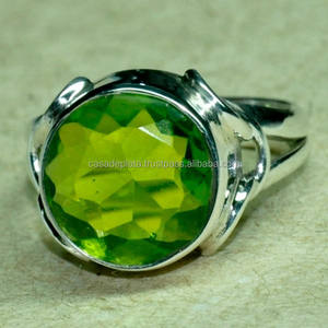 925พลอยเพอริดอททรงกลมแหวนเงินสเตอร์ลิงพร้อมแหวนแฟชั่นชุบเงินแหวนคลาสสิกสำหรับผู้หญิง - Product Image 1