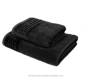 100% algodón puro suave Dobby toalla negra juego de toallas de lujo para viajes deportivos al precio más bajo al por mayor en la India - Product Image 1