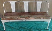 Chaise de salle à manger industrielle vintage en bois de récupération avec cadre en fer pour intérieur extérieur pour café hôtel restaurant ou maison