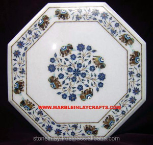 Handmade White <b>Marble</b> Inlaid <b>Tables</b> - Product Image 1