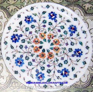 Plaque florale de forme ronde en incrustation de marbre blanc de meilleur designer indien pour la décoration de la maison et de l'hôtel en vrac - Product Image 1