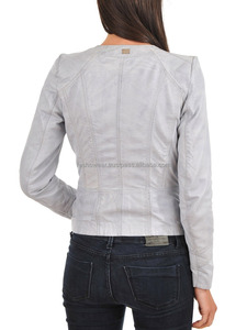 Ladies Leather <b>Jacket</b> <b>in</b> Gray Color New Style Soft Genuine Leather Outerwear for <b>Women</b> Slim Fit Fashion Design OEM ODM Available - Product Image 2