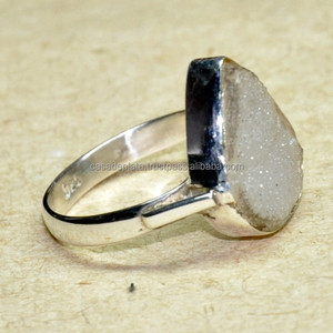 Anillo de plata Druzy con piedras preciosas en forma de gota, anillo de Plata de Ley 925, anillo de plata para fiesta de boda, joyería para unisex. Fabricación POR CDP - Product Image 2