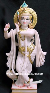 Estatua de pie de Krishna, mármol colorido hecho a mano, con flauta de juego - Product Image 6