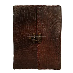 Cahier d'éveil en cuir souple, fait à la main, serrure en laiton, style médiéval ancien, pour journal