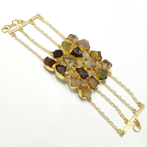 Bracelet manchette géométrique décontracté pour femme en acier inoxydable multicolore réglable avec agate, accessoire de mode vintage et élégant, sans nickel - Product Image 3