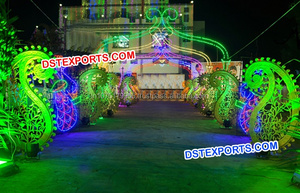 Hermosa boda fibra Pavo Real columnas estilo único pasarela pasillo pilares boda Pavo Real tema pasillo Decoración - Product Image 3