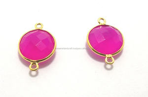 Connecteur personnalisé en argent sterling 925 plaqué or 18 carats avec chalcédoine rose vif facettée ronde sertie clos, style bohème, pierre de naissance - Product Image 4