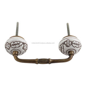 Poignée d'armoire faite à la main en céramique blanche brune pont floral en vrac poignée de commode Lot Vintage tiroir poignée de porte d'armoire vente en gros - Product Image 4