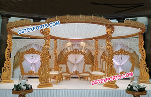Designer Carved Wedding Mandap Traditional Indian Wedding Handcarved Wooden Mandap, Heavy Carving Wedding Wooden Mandap Set USA - Product Image 5