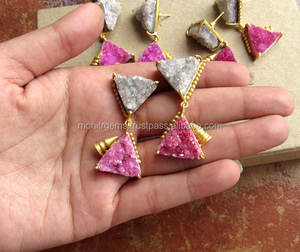 Pendientes de Botón de Aleación Modernos Hechos a Mano, Forma de Trillón, Ágata Azul, Diamantes Dorados para Fiestas, Bodas, Regalo - Product Image 2