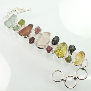 Bracelet de pierres précieuses multi-pierres brutes délicates de haute qualité Bracelet de pierres précieuses fonctionnelles de guérison en gros en argent Sterling 925 - Product Image 1
