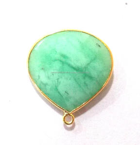 925เงินแท้ chrysoprase เหลี่ยมเพชรพลอยรูปหัวใจสีเขียวขอบตัวเชื่อมต่อประกันตัวเดียวชุบทองทำด้วยมือเครื่องประดับ1มม. - Product Image 1
