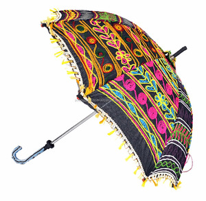 ร่มกันแดดปักลายผ้าฝ้ายสไตล์อินเดียสำหรับผู้หญิง ร่มตกแต่งวินเทจ ร่มปักลายสีน้ำตาลแดง ร่มกันแดดลายชนเผ่า - Product Image 5