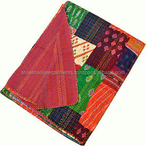 ผ้านวมอินเดียโบราณผ้าไหมงานเย็บปะลายส่าหรีผ้านวม Kantha คู่ผ้าคลุมเตียงโยน RALLI gudari บ้านตรงจากโรงแรมราชินี - Product Image 2