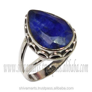 Anillo de dedo de piedras preciosas de zafiro azul de Plata de Ley 925 hecho a mano joyería de plata de ley 925 anillos Eternity Vermeil - Product Image 2