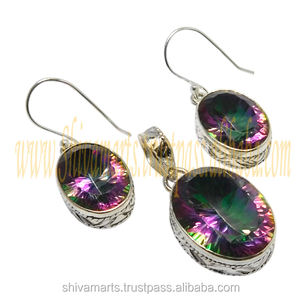 Juego de aretes de piedras preciosas de cuarzo místico de Plata de Ley 925 de gran calidad Natural para mujer para regalo - Product Image 2