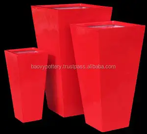 สีแดงเงาทนทานซุปเปอร์ปลูกหินไฟเบอร์,กระถางกลางแจ้ง Polystone สูง - Product Image 1