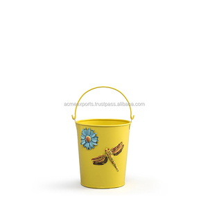 Encantador Juego de 3 cubos de metal florales amarillos con asas para almacenamiento decorativo o exhibición de plantas - Product Image 2