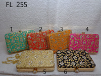 FL244 Pochette de soirée pour femme, design classique brodé, en coton/jute, avec rabat, style ethnique indien, pour mariages et fêtes, 1-1.9L