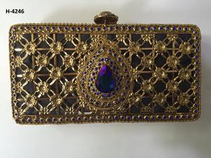 Handmade H4243 Vivid Gold <b>Silver</b> Beaded Evening <b>Clutch</b> <b>Purse</b> Ladies' Metal Flap Closure 1-1.9L Capacity Party Shopping India - Product Image 4