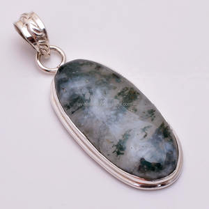 จี้พลอยเงิน 925 แข็ง, จี้พลอยอาเกตธรรมชาติมอส, ผู้จัดจําหน่ายเครื่องประดับพลอยชั้นดีใหม่ - Product Image 1