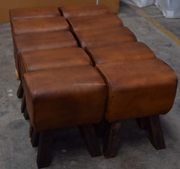Tabouret ottoman en cuir de chèvre véritable moderne vintage avec incrustation d'os Console polyvalente pour le salon et la salle à manger