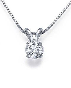 14K Or Blanc 1 Véritable Naturel Rond Solitaire Diamant Pendentif Simple Classy Brilliant Cut Style Classique pour Anniversaire - Product Image 1
