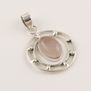 Pendentif en argent 925 avec pierre précieuse en quartz rose naturel Bijoux de mode faits à la main pour filles pour mariage directement du fournisseur - Product Image 1