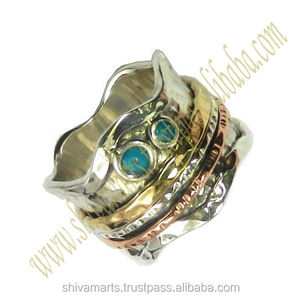 แหวนเงินแท้วินเทจ S925สีเงินสเตอร์ลิงจิวเวลรี่สำหรับงานแต่งงานทำจากทองเหลืองทองแดงเทอร์ควอยซ์สีเขียวแกมน้ำเงิน - Product Image 3