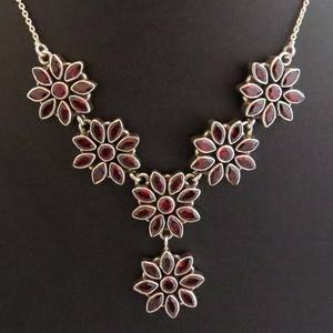 Collar granate con diseño de flor roja, joyería de plata de ley 925, joyería de plata - Product Image 3