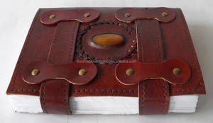 Handmade Vintage Embossed Leather Journal with Two Belts and Stone, Premium Leather Diary Handmade Vintage Leather Journal - Product Image 6