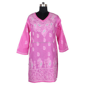 DRL021 Pollo Bordado Largo Kurta Algodón Indio Túnica Floral Top Vacaciones Ropa Tamaño S, M, L, XL, XXL Western Party Wear - Product Image 1