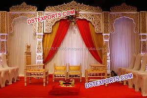 ชุดเวทีสีทองสำหรับงานแต่งงานบอลลีวู้ดเวทีดีไซน์ใหม่ล่าสุดสไตล์ราจสถานรับ - Product Image 5