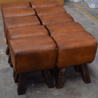 Tabouret ottoman en cuir de chèvre véritable moderne vintage avec incrustation d'os Console polyvalente pour le salon et la salle à manger