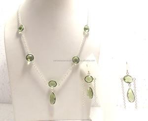 Conjunto de collar con gemas de amatista verde, joyería chapada en oro, joyería de lujo - Product Image 3