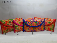 FL214 Sac de soirée brodé à la main en coton/jute, pochette de mariée pour femme, sac à main ethnique indien, capacité 1-1,9L