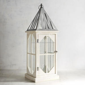 Handmade Ins Style White Wooden <b>Lantern</b> Set of 3 Garden Decorative <b>Metal</b> for Home Use - Product Image 2