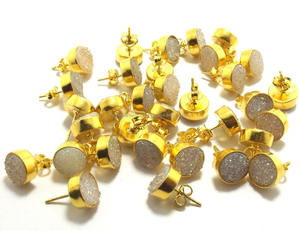 Arc-en-ciel doré enduit de pierres précieuses Druzy fait à la main forme ronde boucle d'oreille à la mode nouveau Design pour mariage ou cadeau - Product Image 2